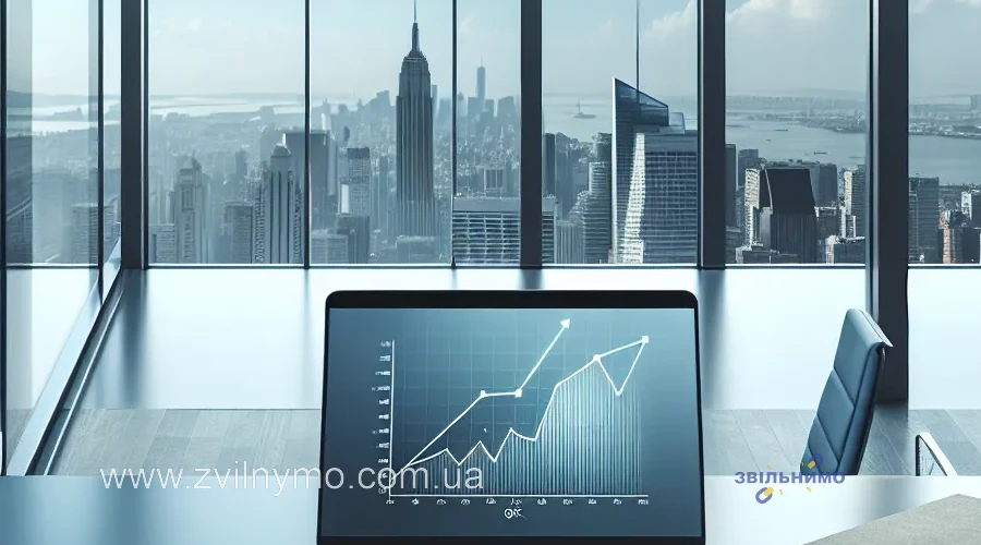 Иллюстрация к разделу «Економічні тенденції України та вплив на неплатоспроможність» у статті «Зростання кількості банкрутств в Україні - аналіз тенденцій 2025 року»