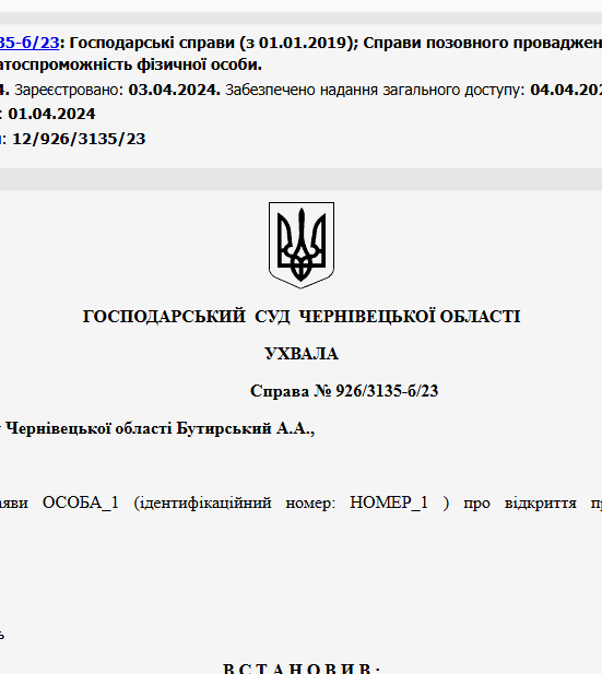 Судове рішення №926/3135-б/23