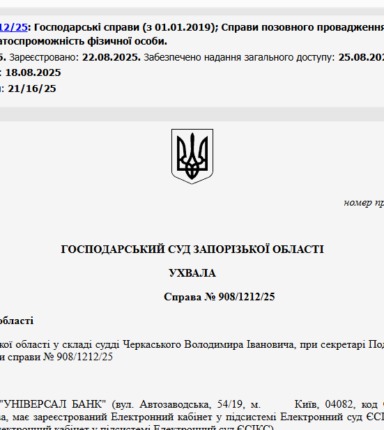 Судове рішення №908/1212/25