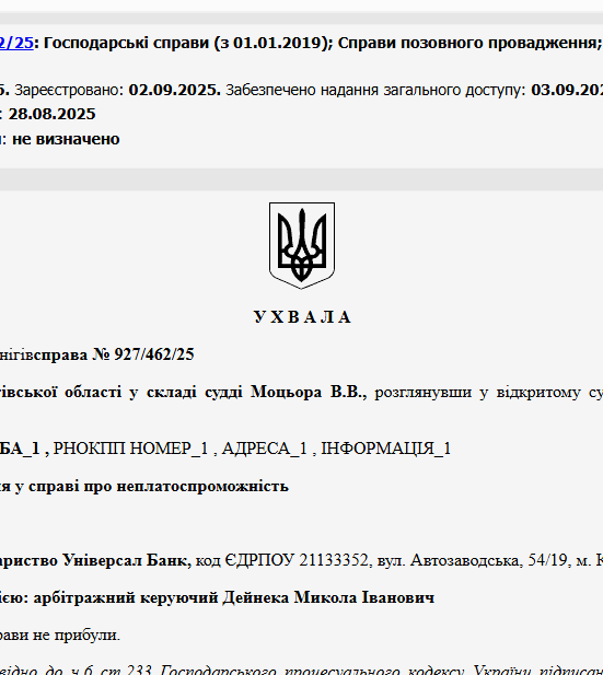 Судове рішення №927/462/25