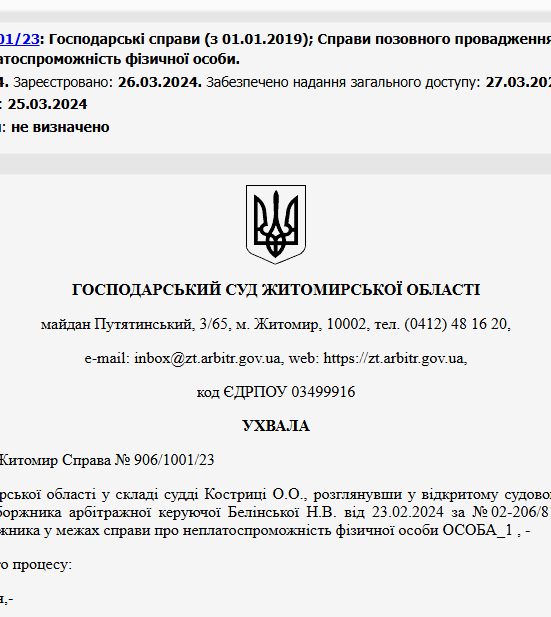 Судове рішення №906/1001/23